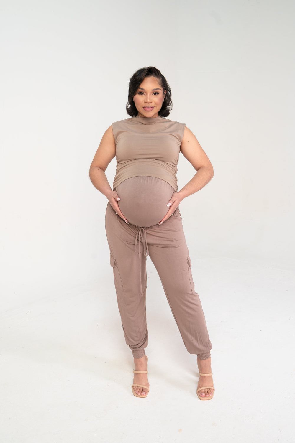 Addison Maternity Cargo Maternity Pants in Taupe